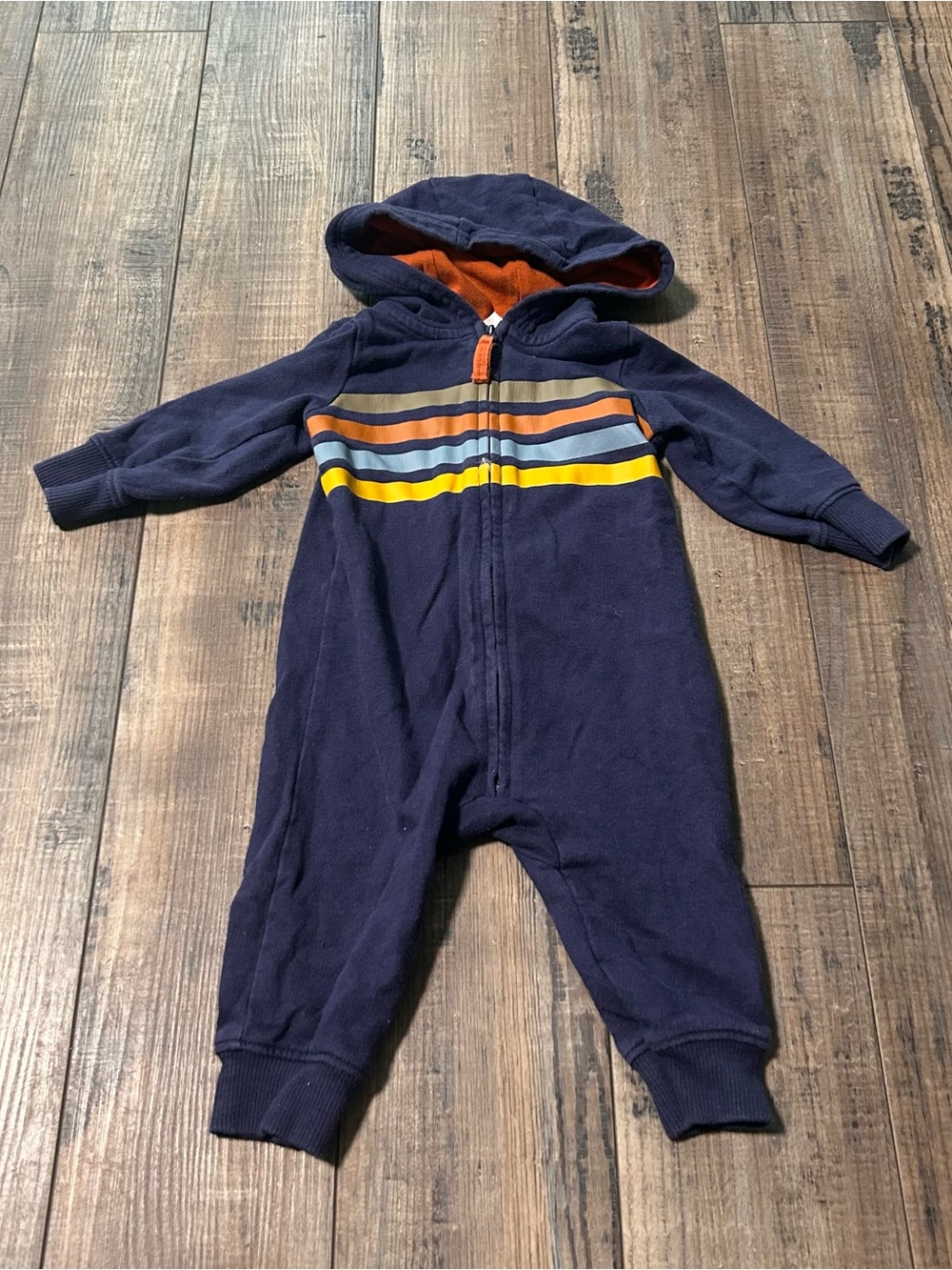 Carter's Baby Infant Boys 6M Full Zip Hooded Romper One Piece Footless Navy